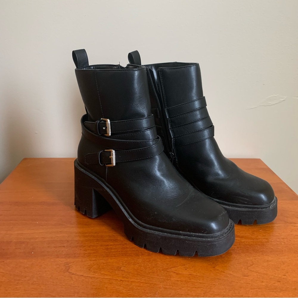 Madden Girl Chunky Black Ankle Boots w/ Buckles